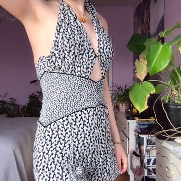 Reiss Mixed Black and White Pattern Halter Romper - Picture 9 of 10